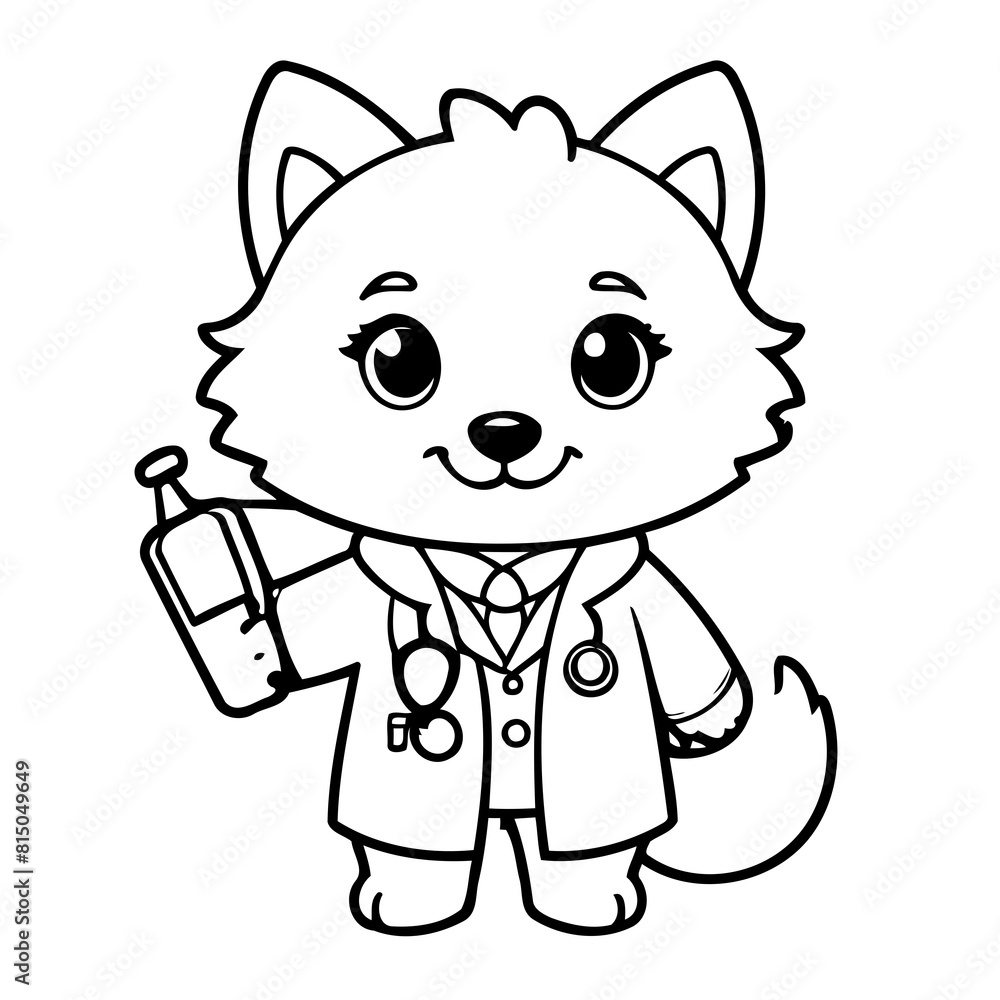 Cute vector illustration Wolf colouring page for kids Cute vector illustration Wolf colouring page for kids