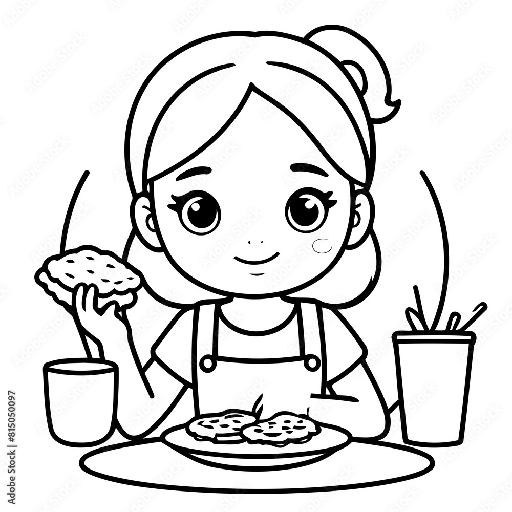 Simple vector illustration of Girl drawing for kids page Simple vector illustration of Girl drawing for kids page