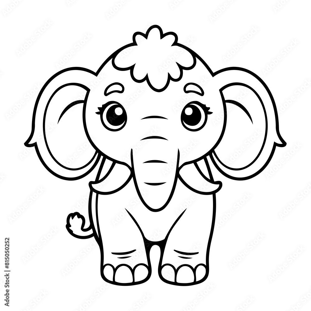 Fototapeta premium Cute vector illustration Mammoth doodle for toddlers worksheet