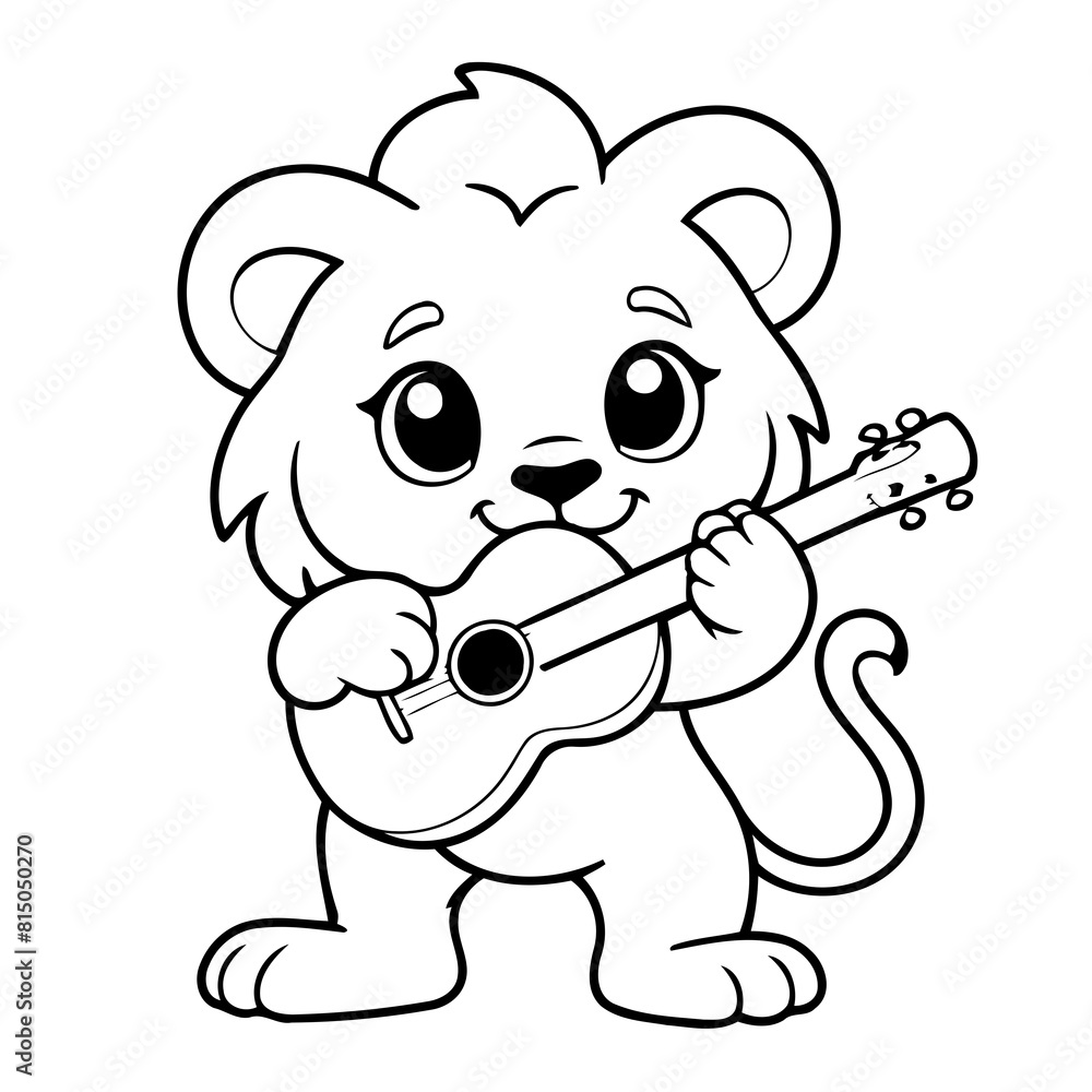 Fototapeta premium Simple vector illustration of Lion hand drawn for kids page