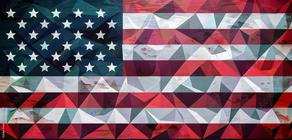Obraz premium Memorial Day tribute with geometric shapes forming a sleek American flag.