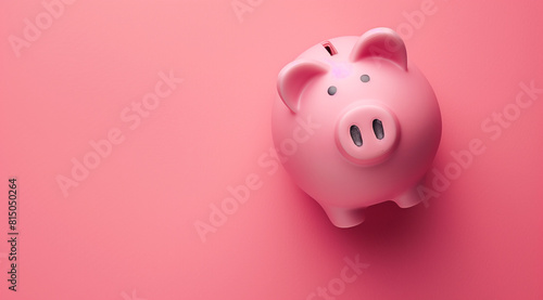 Pink piggy bank on pink background with copy space, top view. Ena design element for financial concept in the style of oretchi stock photo contest winner, high resolution photography


