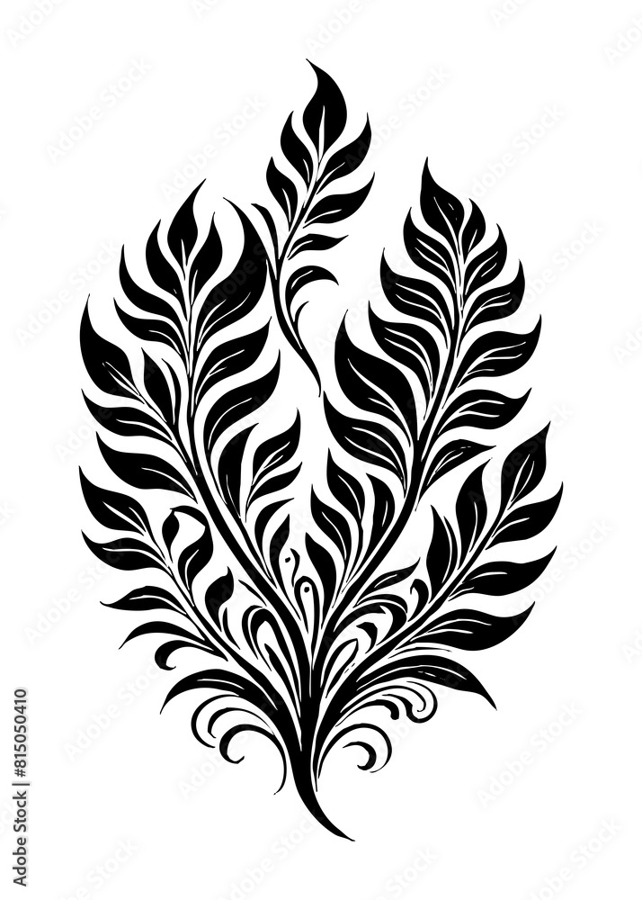 Obraz premium Botanical black and white pattern. Abstract plant shapes. Minimalist illustration for printing on wall decorations, for use in graphics, for tattoos. Generated by Ai