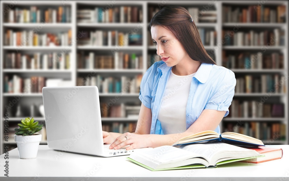 Educational concept. girl student in library Educational concept. girl student in library