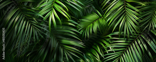Lush green tropical palm leaves backdrop