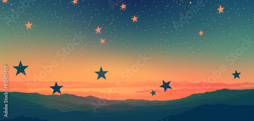 Memorial Day illustration with stars floating over a gradient sky in a contemporary style.