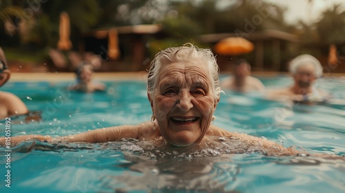 happy elderly lady is in the swimming pool © Olga