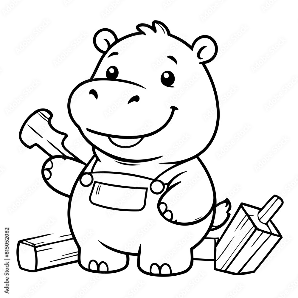 Fototapeta premium Vector illustration of a cute Hippo doodle for children worksheet