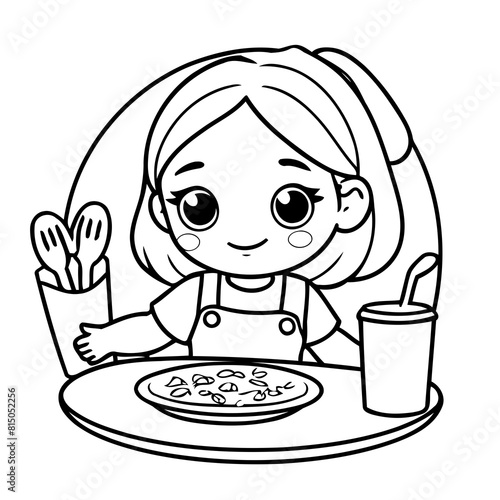 Cute vector illustration Girl drawing for toddlers coloring activity