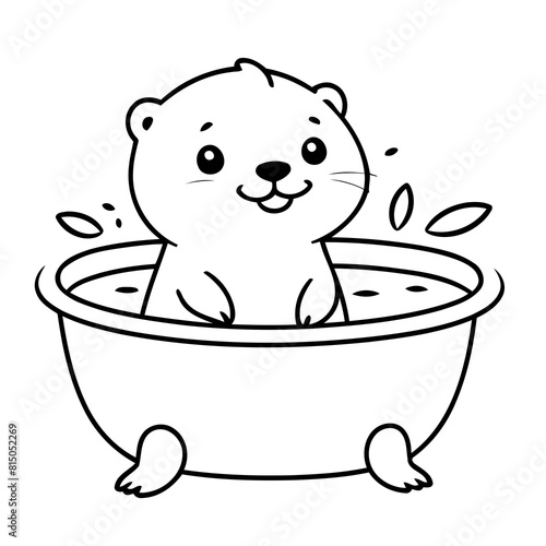 Simple vector illustration of Otter for kids colouring worksheet