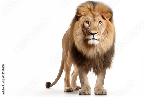 A regal Barbary lion standing on a white background  made with Generative AI.