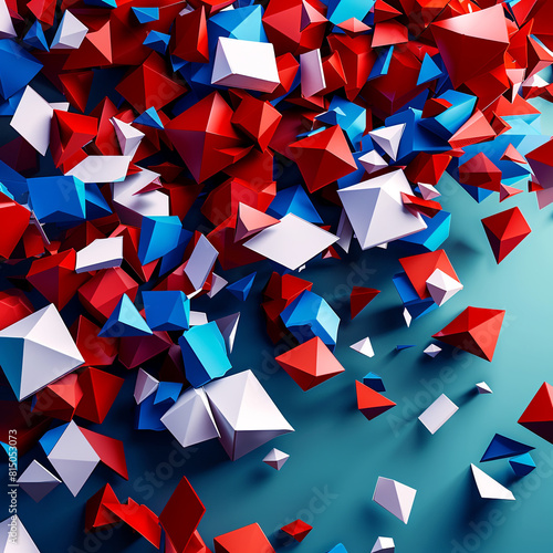 Cascading red  white  and blue polygons in 3D geometric design for a Veterans Day tribute.