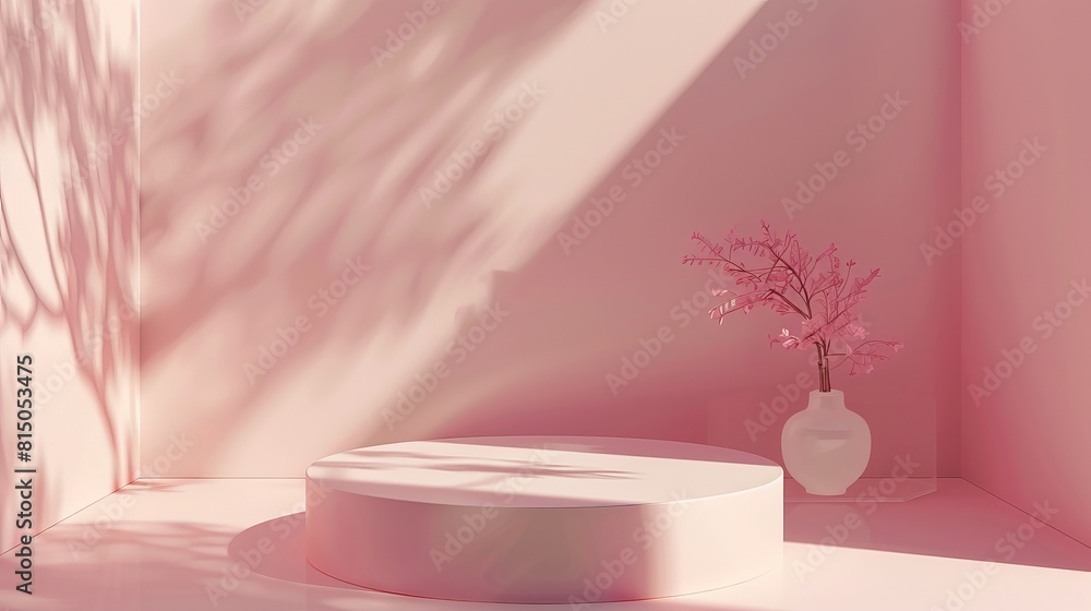 Abstract display podium with minimalist geometric design. 3D rendering for mockups and product presentations. Pedestal platform for advertising cosmetics. Stock photo available.