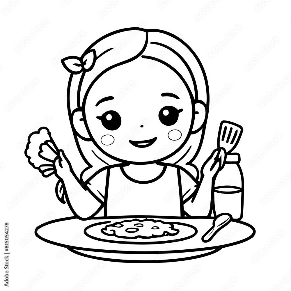 Vector illustration of a cute Girl drawing for toddlers colouring page Vector illustration of a cute Girl drawing for toddlers colouring page