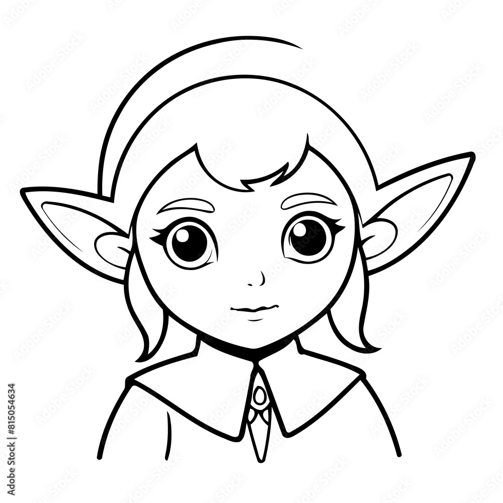 Simple vector illustration of Elf drawing for kids colouring page Simple vector illustration of Elf drawing for kids colouring page