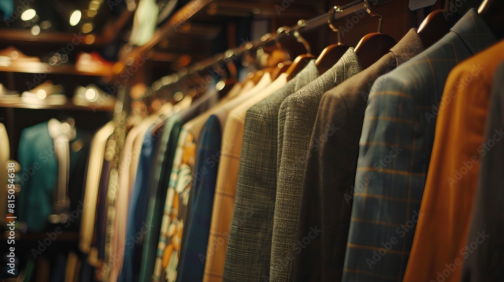 Obraz premium Fashion decisions and hands choosing in a luxury boutique shop. Design, retail, and no-person promotion, sale, and discount for wardrobe product HD stock photo