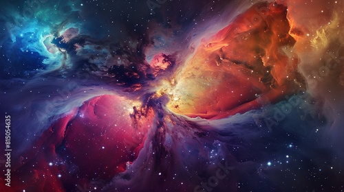 Orion Nebula. Glowing clouds of gas and dust in space.