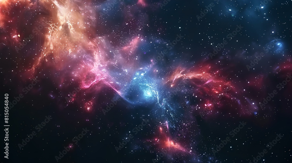 Naklejka premium The image is a depiction of a nebula, a vast interstellar cloud of dust, hydrogen, helium and other ionized gases.