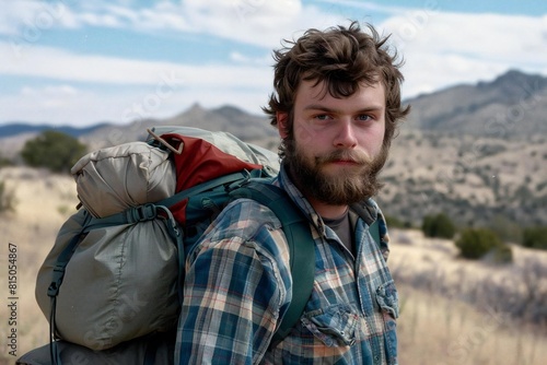 Young Caucasian Man with Beard: The Adventure Begins: Young Man with Beard Explores the Outdoors