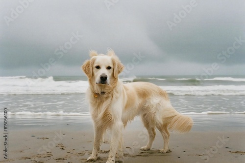 Proud Dog with Wagging Tail at the Beach