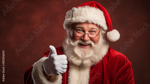 Portrait of happy Santa in red Christmas robe and hat