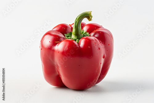 a red pepper with a green stem on a white surface
