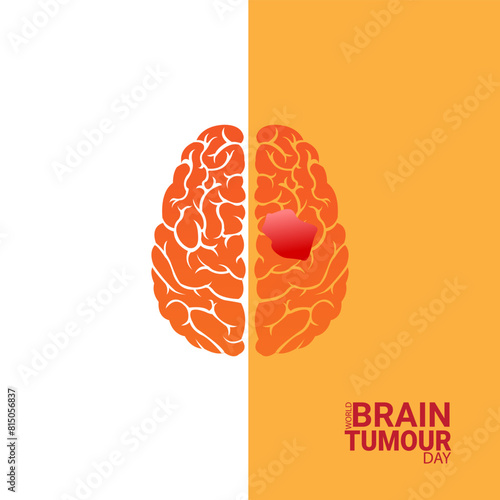 World Brain Tumor Day Creative Unique Vector Illustration, World Brain Tumor Day Concept. The human brain has bad symptoms ribbon care. Raise awareness, Detection, and prevention of brain tumors.
