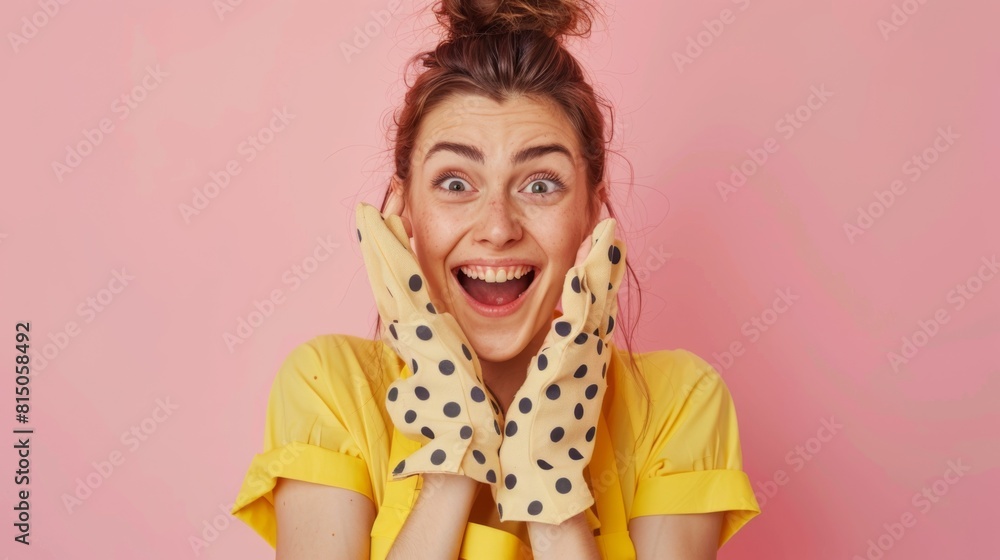 Woman with Spotted Rubber Gloves Woman with Spotted Rubber Gloves