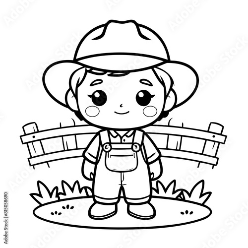 Cute vector illustration Farmer for kids colouring page