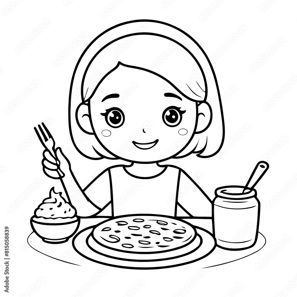 Simple vector illustration of Girl hand drawn for kids coloring page Simple vector illustration of Girl hand drawn for kids coloring page