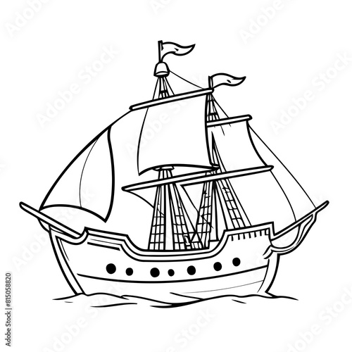 Cute vector illustration PirateShip for kids colouring worksheet