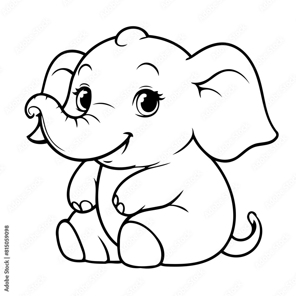 Vector illustration of a cute Elephant drawing for toddlers colouring page Vector illustration of a cute Elephant drawing for toddlers colouring page