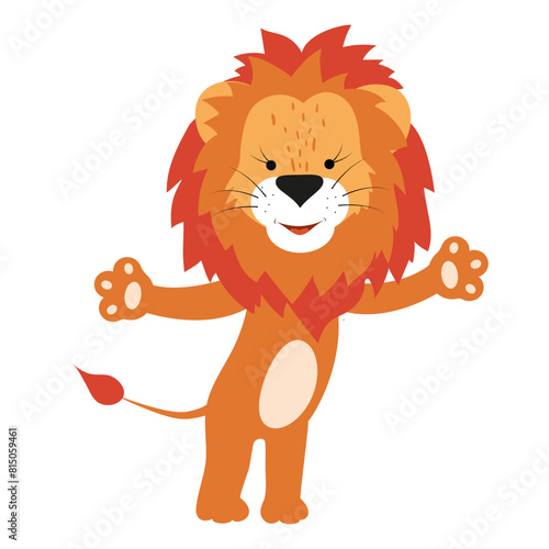 Funny friendly lion for children  humorous mascot. Funny animal character. 