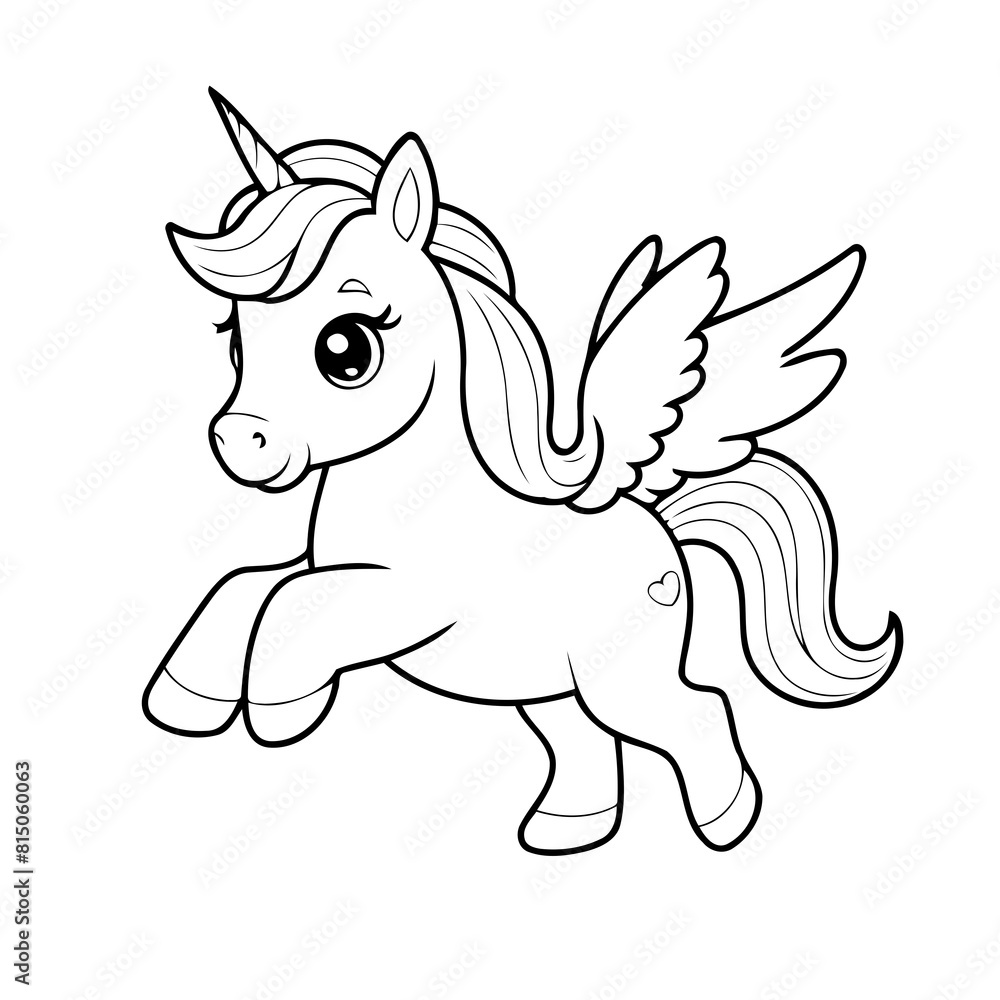 Fototapeta premium Cute vector illustration Unicorn drawing for kids colouring activity