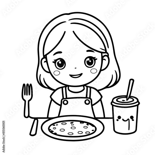 Simple vector illustration of Girl colouring page for kids