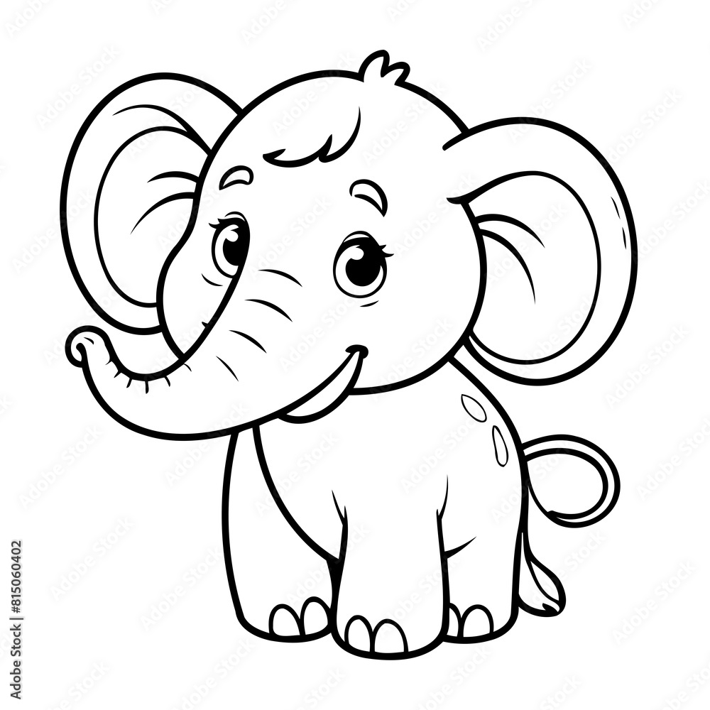 Naklejka premium Vector illustration of a cute Mammoth drawing colouring activity
