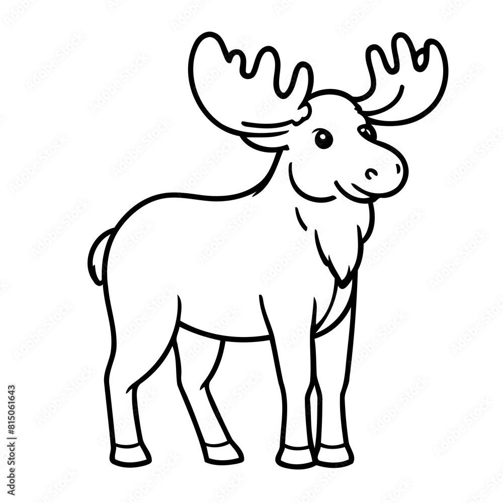 Naklejka premium Simple vector illustration of Moose drawing for kids colouring activity