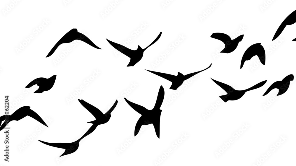 Flying birds silhouette flock. hand drawing. Not AI, Vector illustration Flying birds silhouette flock. hand drawing. Not AI, Vector illustration