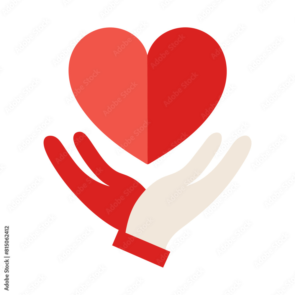 Vector illustration of two hands, red and pink, holding vibrant red heart Vector illustration of two hands, red and pink, holding vibrant red heart