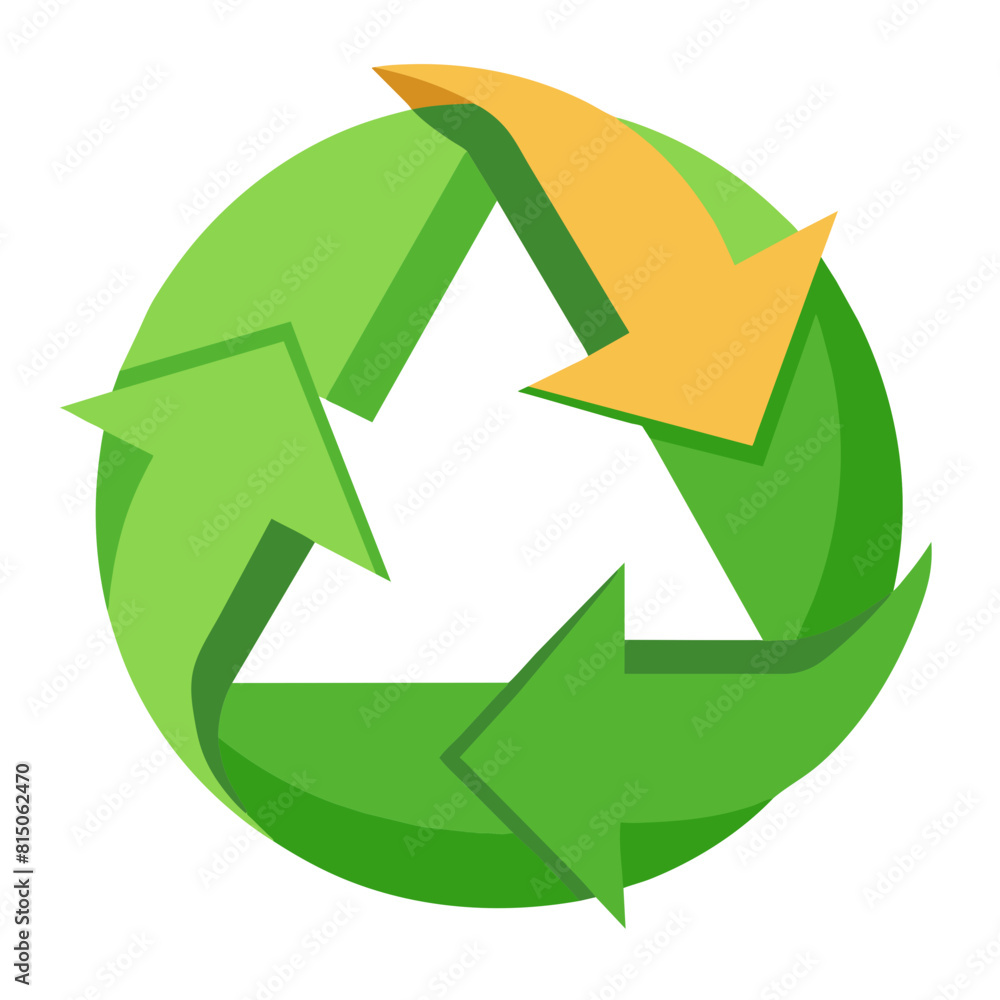 Recycling Symbol Vector -two green arrows, one distinct orange arrow, continuous cycle, environmental sustainability