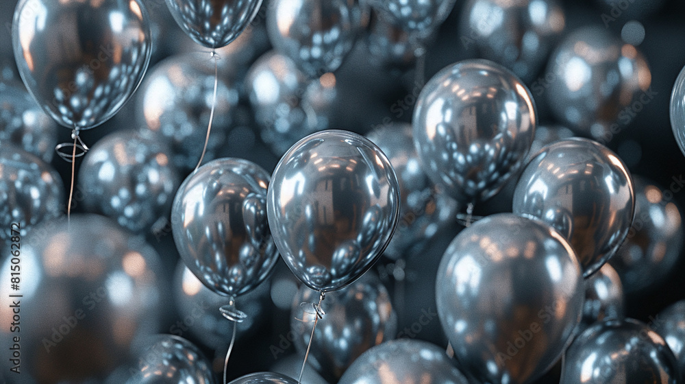 Silver Balloons Floating Elegantly for Party Celebration on Dark Background Silver Balloons Floating Elegantly for Party Celebration on Dark Background