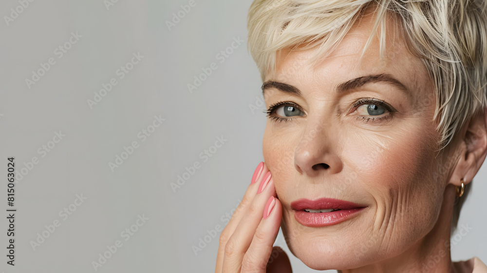 beautiful middle aged woman rejuvenated by using skin care products beautiful middle aged woman rejuvenated by using skin care products
