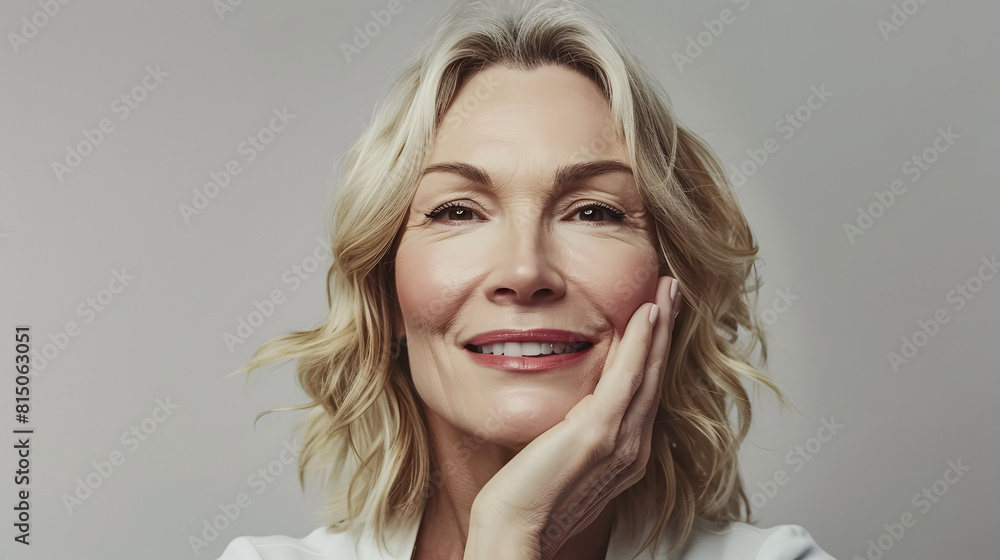 beautiful middle aged woman rejuvenated by using skin care products beautiful middle aged woman rejuvenated by using skin care products