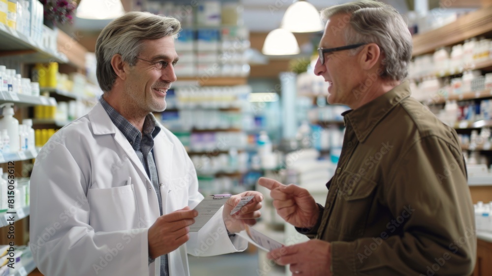 Obraz premium Pharmacist Assisting Senior Customer