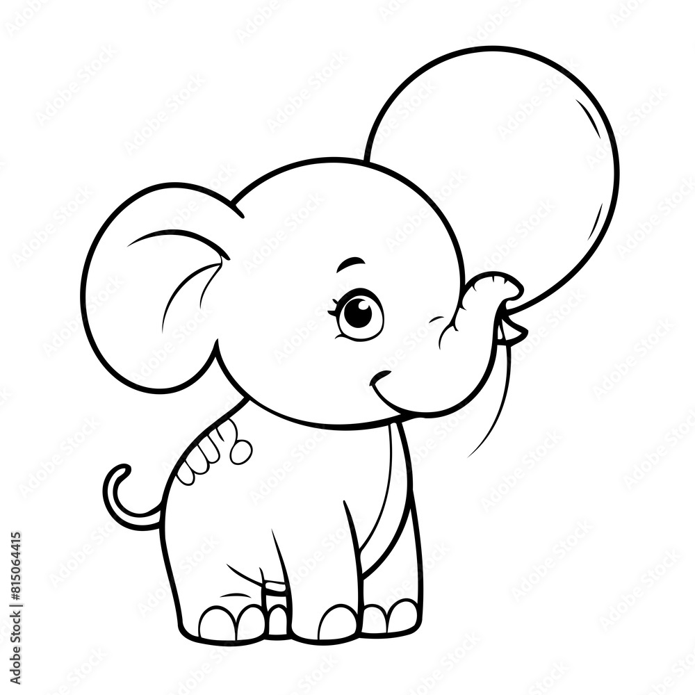 Fototapeta premium Cute vector illustration Elephant for kids colouring worksheet