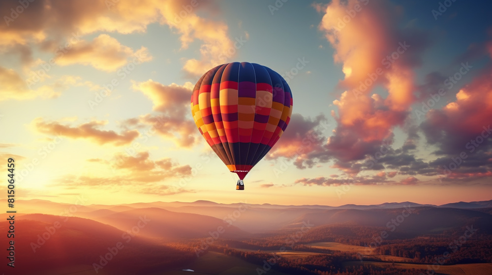 Colorful hot-air balloons flying over the mountain Colorful hot-air balloons flying over the mountain