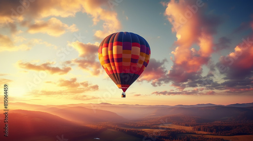 Colorful hot-air balloons flying over the mountain © alexkich