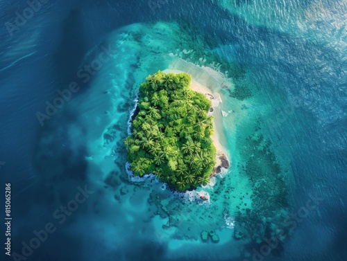 Bird's Eye View of a Tropical Island Oasis in the Vast Ocean