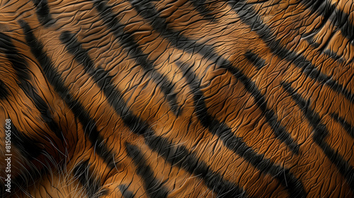 Closeup of the tiger's fur texture, showcasing its unique pattern and coloration, emphasizing both natural beauty and wildlife conservation.