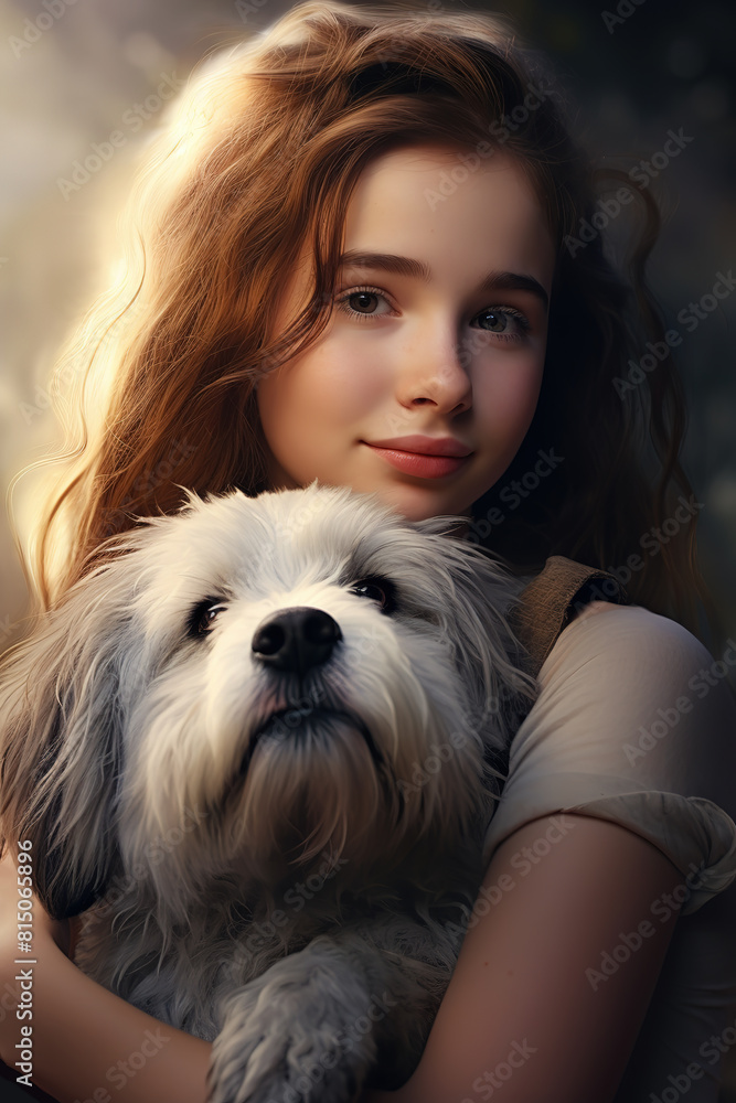 Cute girl hugging her dog Cute girl hugging her dog